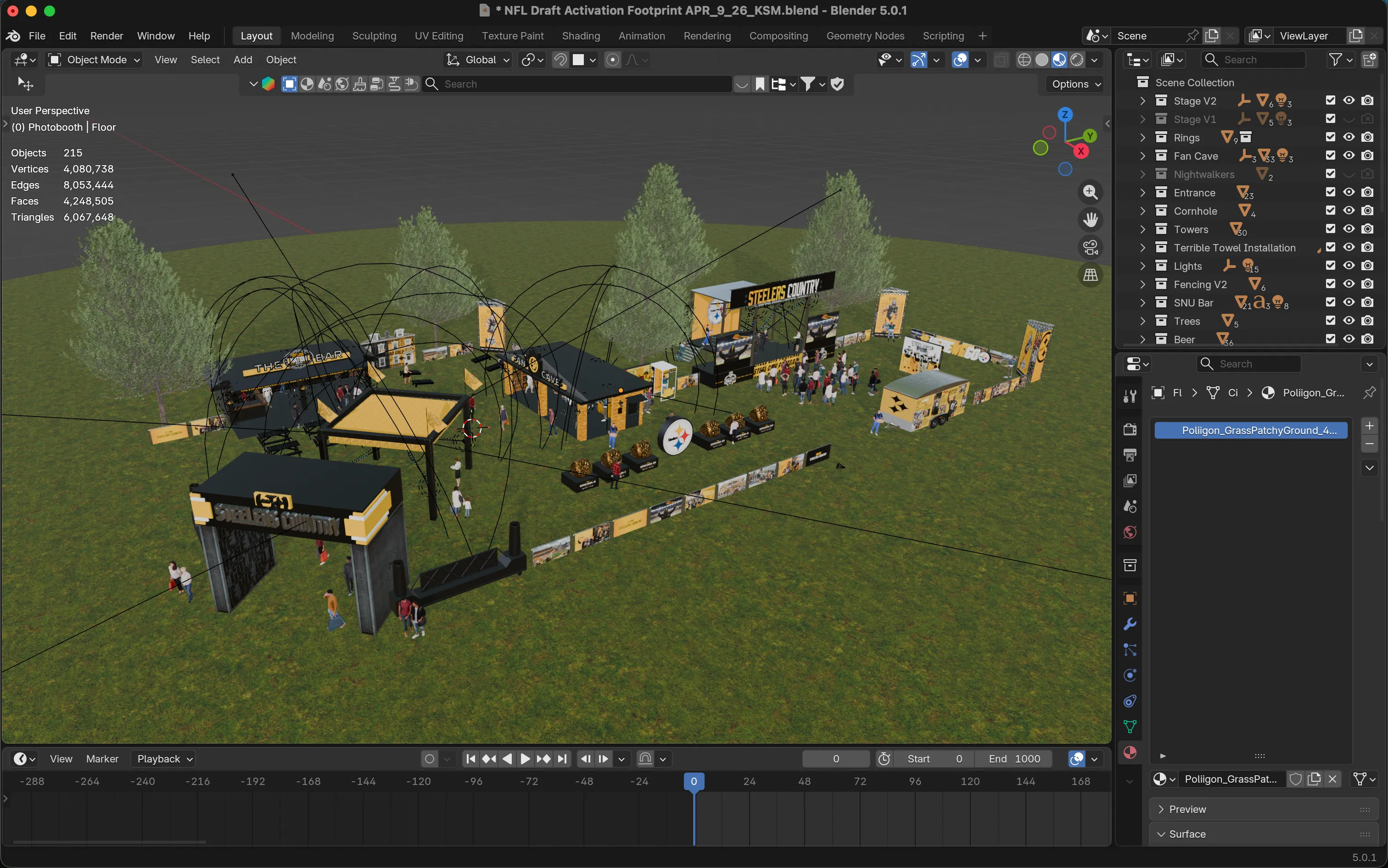 The Blender project used to model the Steelers Country footprint.