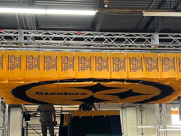 The Three.js scene showing the front of the Terrible Towel installation.