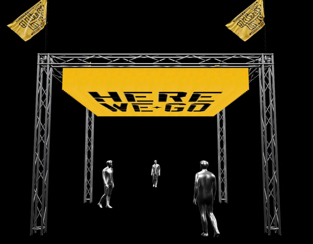 The Three.js scene showing the back of the Terrible Towel installation.