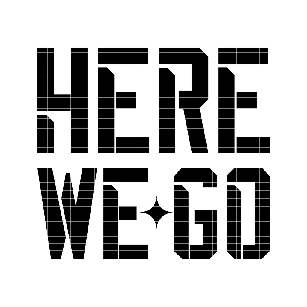 The Here We Go image used in the Terrible Towel installation with cut guidelines.